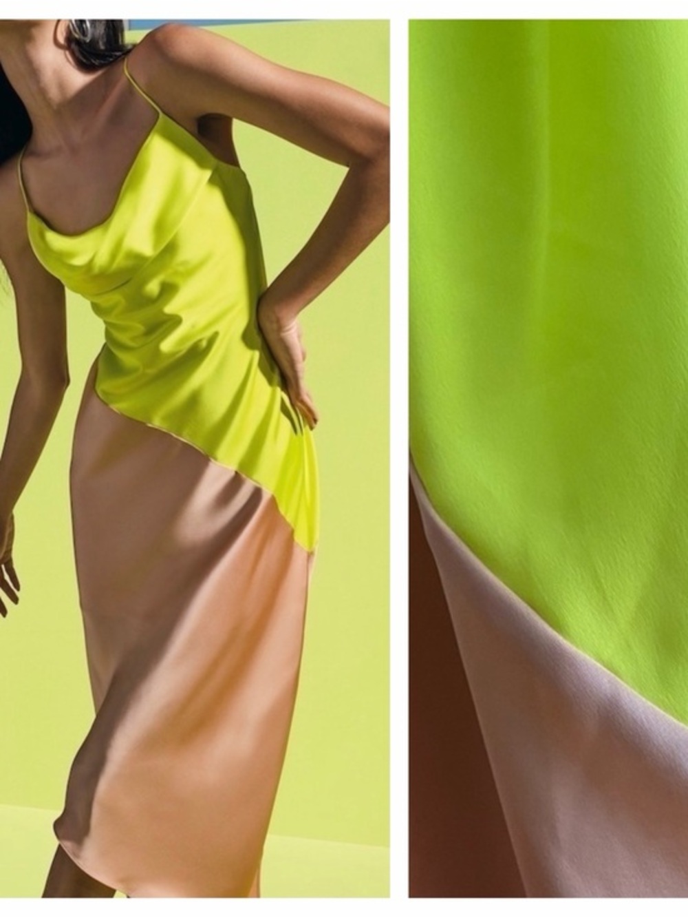 Cushnie X Target Neon Yellow Nude Tan Asymmetrical Satin Slip Midi Dress 22 Plus